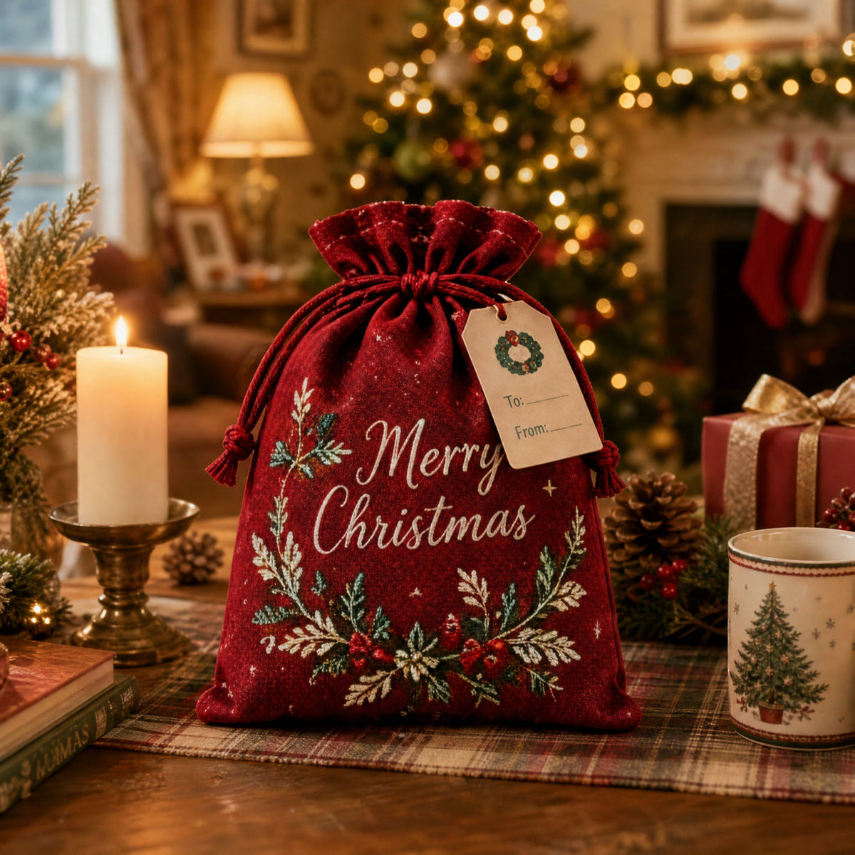 🎁 Wrap in Magic: Christmas Gift Sacks (6Pcs Santa & Reindeer Linen Drawstring Pouches)