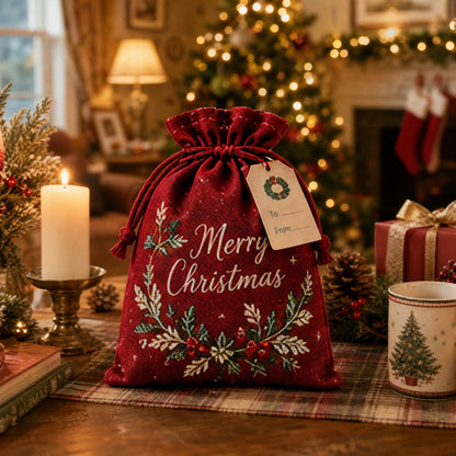 🎁 Wrap in Magic: Christmas Gift Sacks (6Pcs Santa & Reindeer Linen Drawstring Pouches)