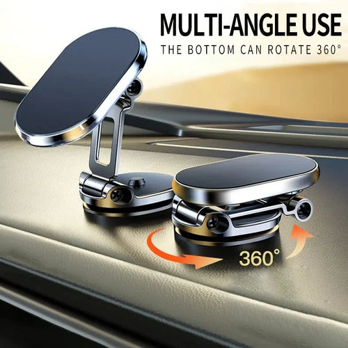 Foldable Metal Magnetic Car Cell Phone Holder - 360° Rotating Dashboard Mount