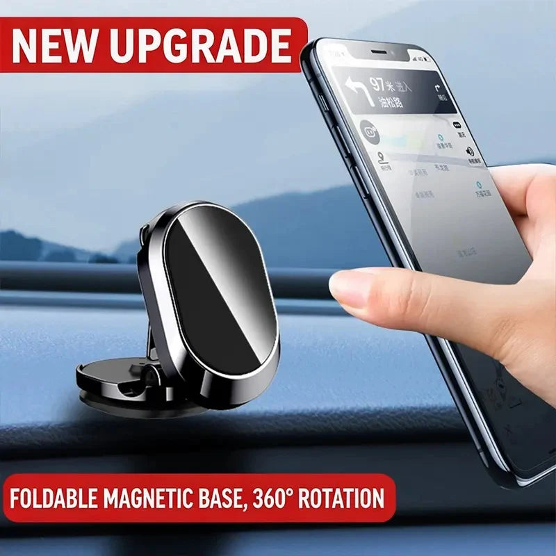 Foldable Metal Magnetic Car Cell Phone Holder - 360° Rotating Dashboard Mount