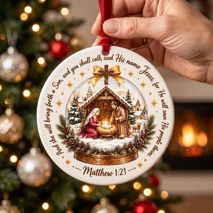 Nativity Scene Matthew 1:21 Christmas Ceramic Ornament
