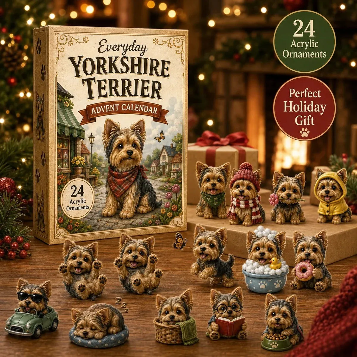 💥✨Yorkshire Terrier Advent Calendar – 24 Unique Yorkie Acrylic Ornaments & Daily Christmas Surprises