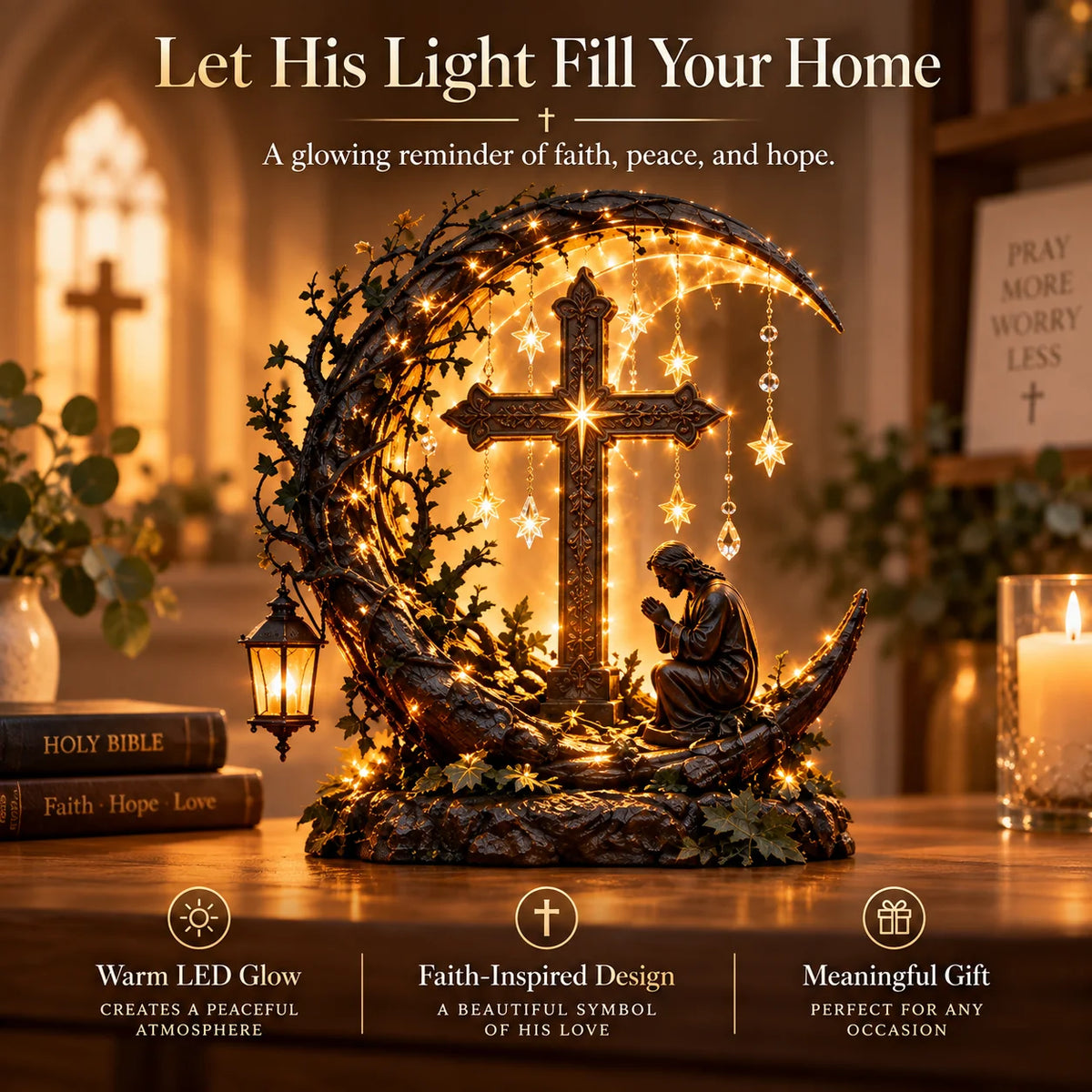 ✝️ Light Of Faith™ Illuminated Cross Prayer Tabletop Decor