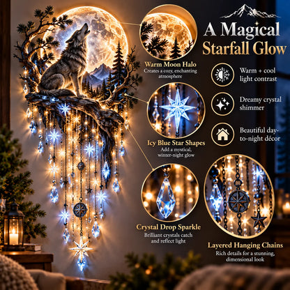🐺🌕 Wolf Howling Moon Starfall Wall Light – Bring The Wild Home