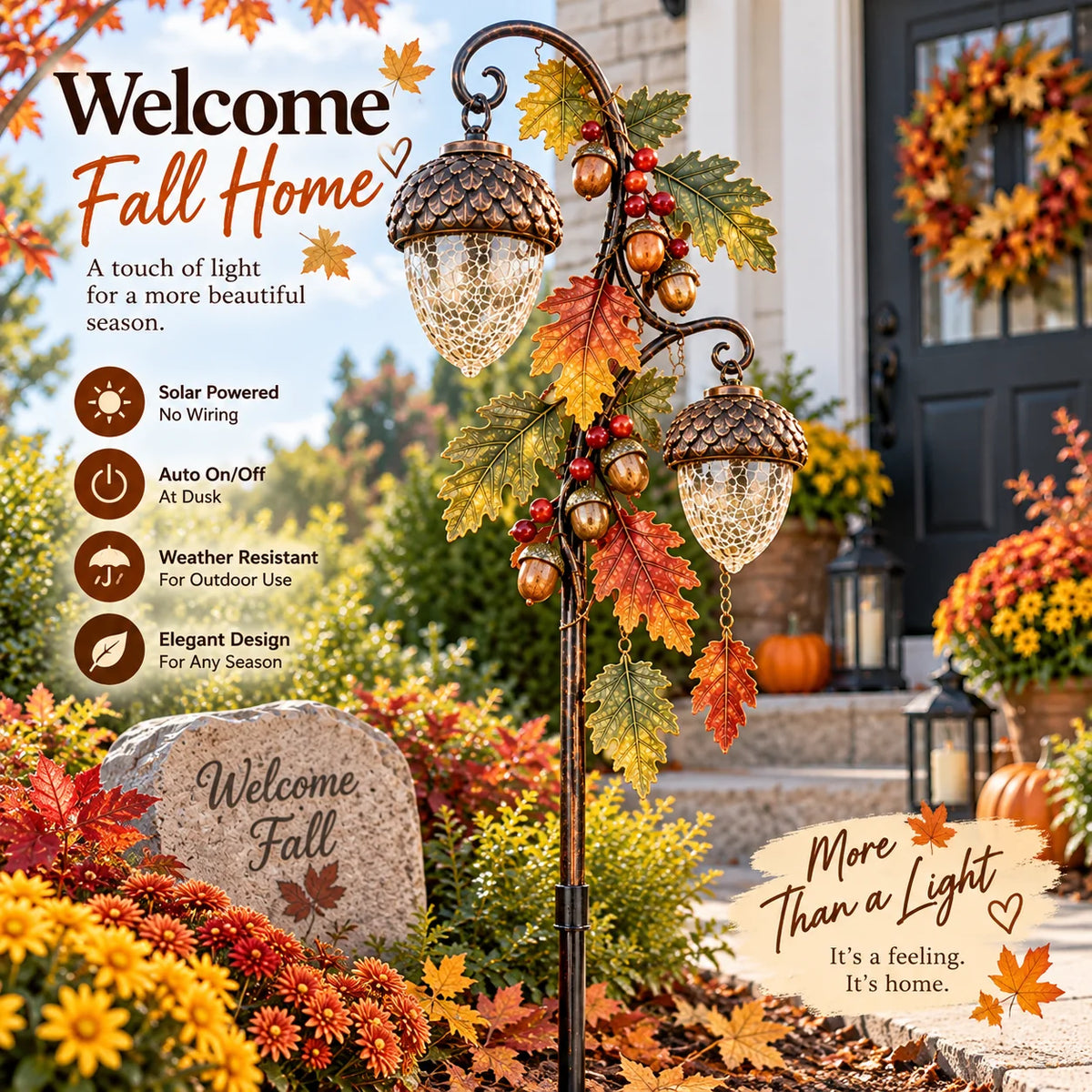 🔥 Last Day 48% Off-🍁 Autumn Acorn Glow™ – Solar Double Acorn Garden Stake Light