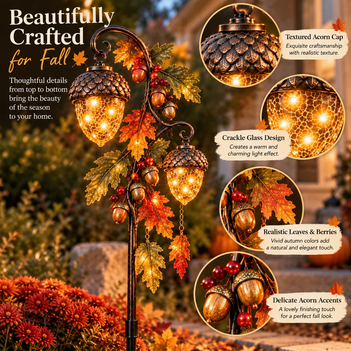 🔥 Last Day 48% Off-🍁 Autumn Acorn Glow™ – Solar Double Acorn Garden Stake Light