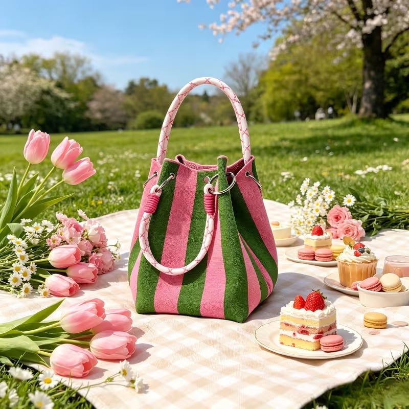 🏆👜 Limited-Time Sale: 49% OFF 🌴 Boho Striped Knit Bucket Handbag for Women – Handmade Summer Beach Shoulder Bag