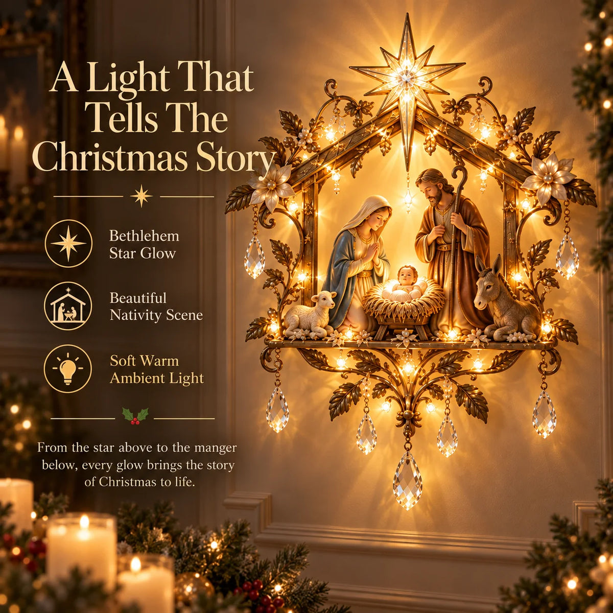 ⭐✨ Last Day 48% OFF 🔥 Bethlehem Nativity Glow Lighted Wall Decor