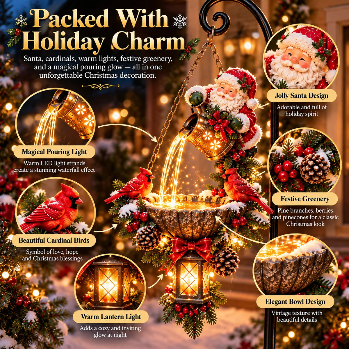 🔥Last Day 49% OFF-🎄 Santa’s Magical Light Pour – Cardinal Christmas Hanging Garden Lantern