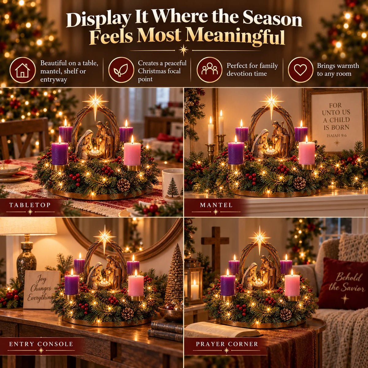 ✝️ Lighted Nativity Advent Wreath – A Sacred 4-week Christmas Tradition🕯️