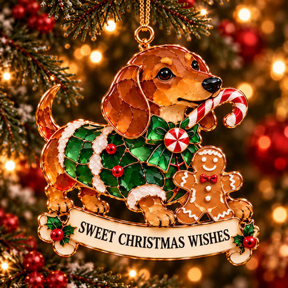 🐾🎄 Dachshund Christmas Ornaments Set Of 6 - Stained Glass Style