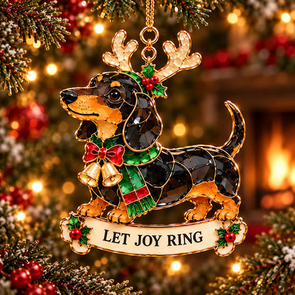 🐾🎄 Dachshund Christmas Ornaments Set Of 6 - Stained Glass Style