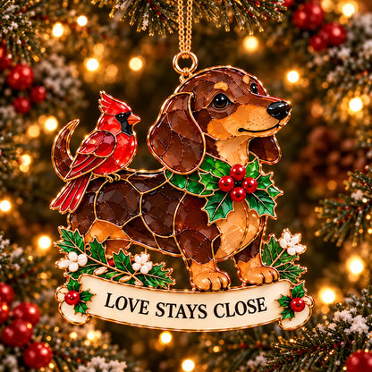 🐾🎄 Dachshund Christmas Ornaments Set Of 6 - Stained Glass Style