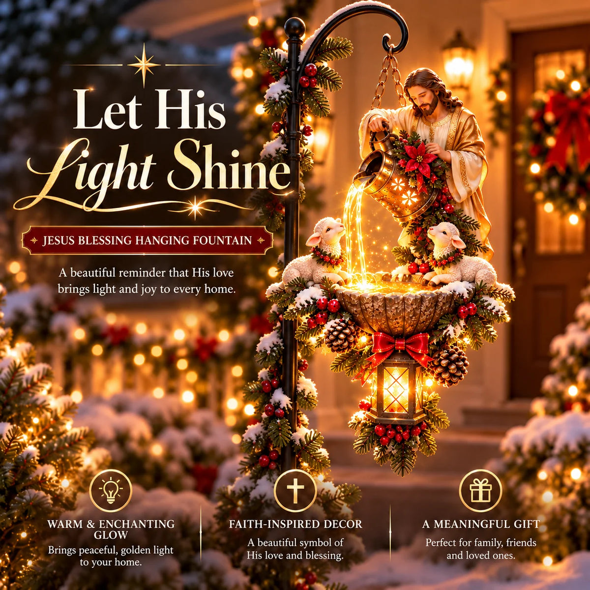 🔥last Day 49% Off-✝️✨ Jesus Blessing Hanging Fountain – Lighted Christian Christmas Garden Decor