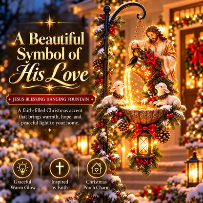 🔥last Day 49% Off-✝️✨ Jesus Blessing Hanging Fountain – Lighted Christian Christmas Garden Decor