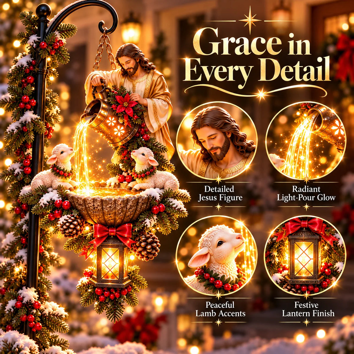 🔥last Day 49% Off-✝️✨ Jesus Blessing Hanging Fountain – Lighted Christian Christmas Garden Decor