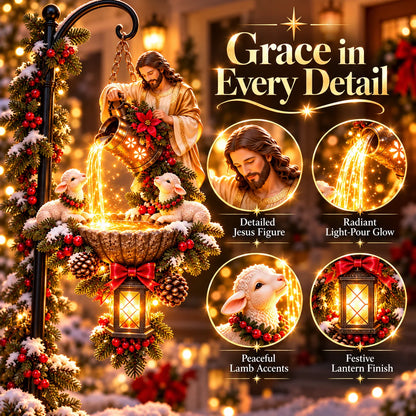 🔥last Day 49% Off-✝️✨ Jesus Blessing Hanging Fountain – Lighted Christian Christmas Garden Decor