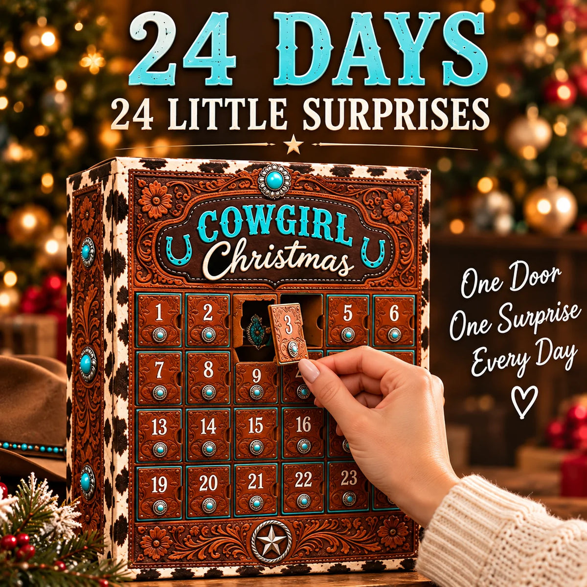 ⏳ Last Day 48% OFF-🤠24-Day Cowgirl Christmas Countdown Calendar