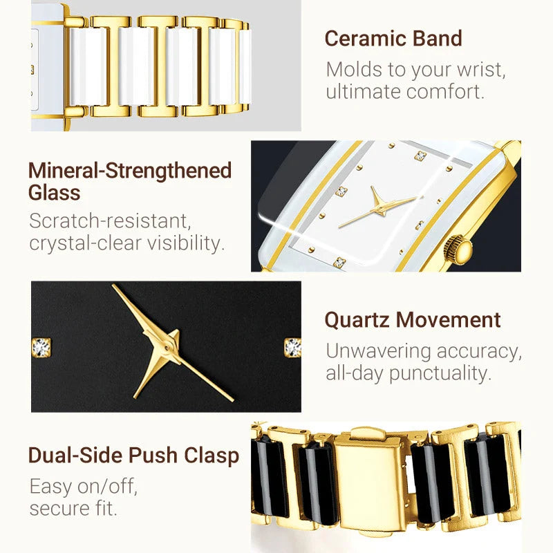 ⌚fashion Ceramic Square Quartz Watch