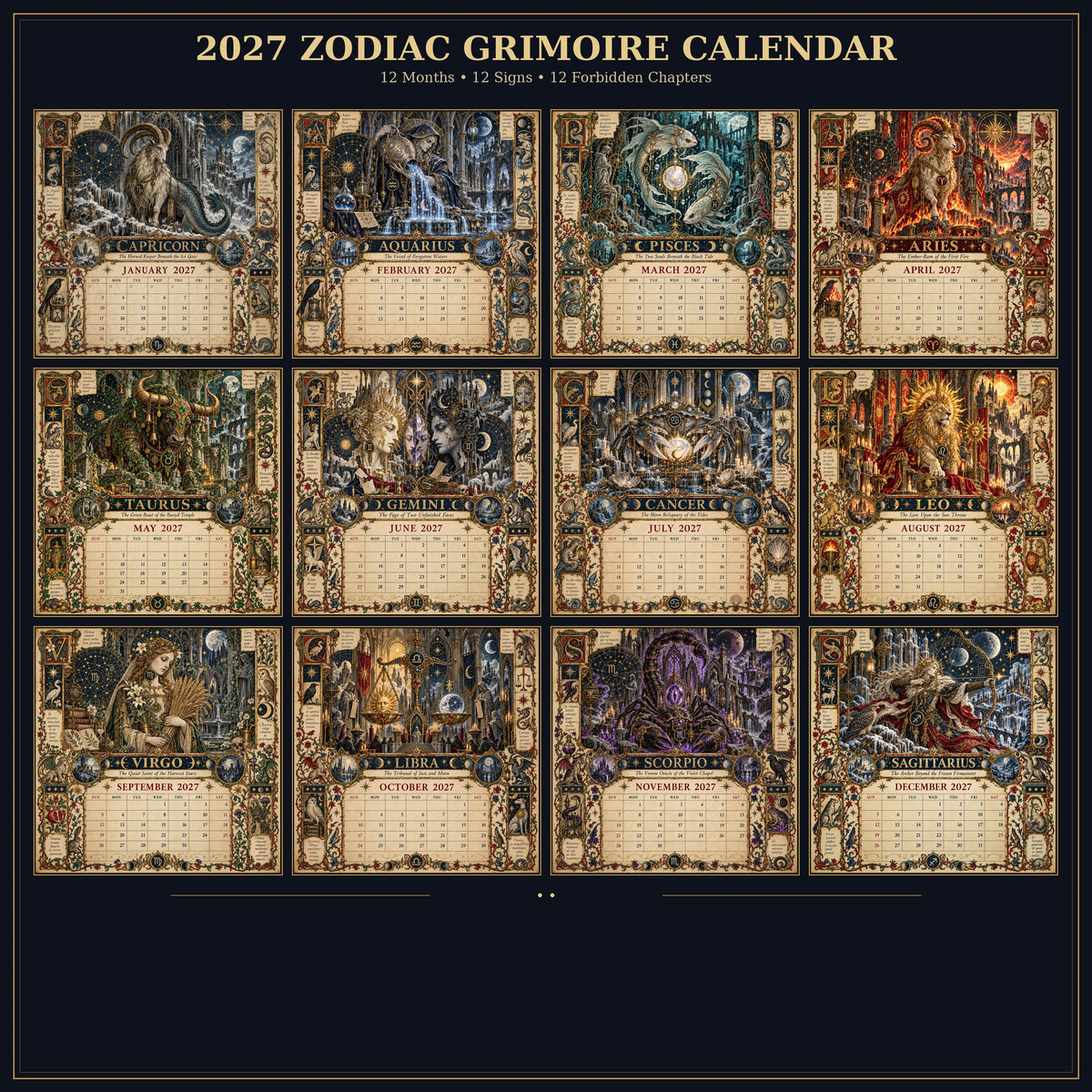 2027 Zodiac Grimoire Calendar™ | 12 Signs, 12 Forbidden Chapters