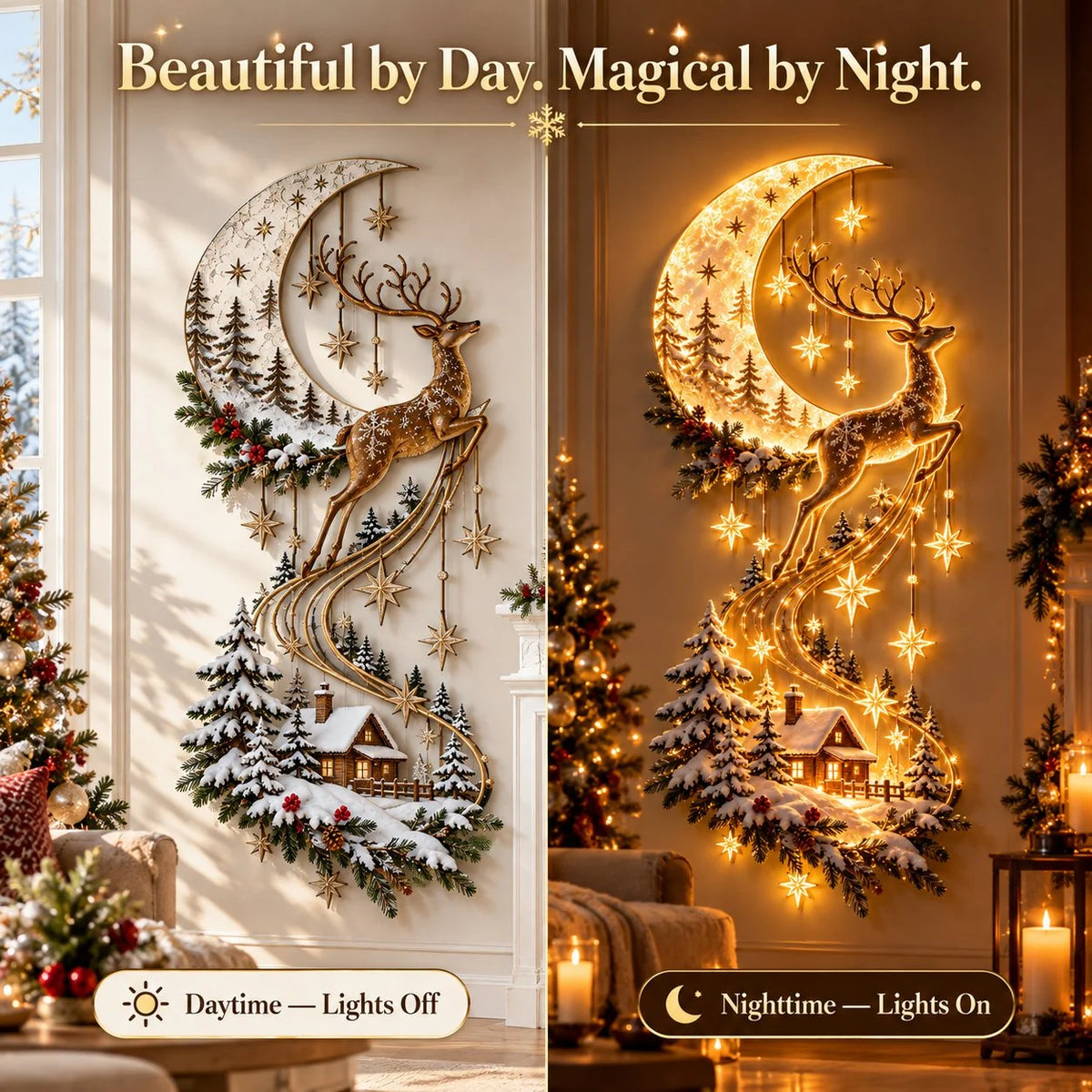 Reindeer Under the Starry Sky – Cozy Christmas Cabin