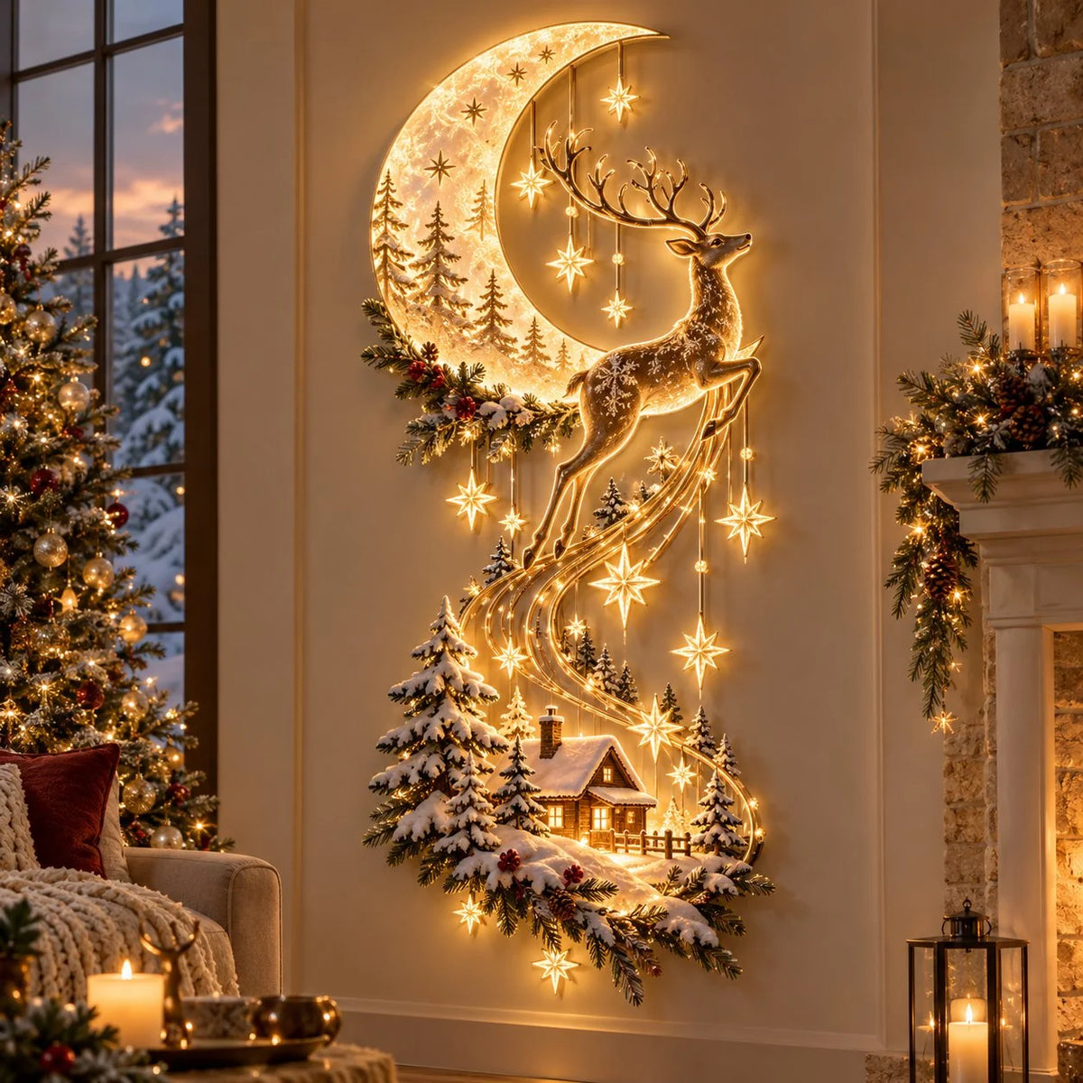 Reindeer Under the Starry Sky – Cozy Christmas Cabin