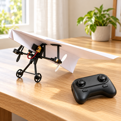 RC Paper Airplane Kit, Remote Control Plane with Gyro Stabilizer & Dual Propellers, DIY Foldable Flying Toy, Easy-to-Fly STEM Toy, Birthday Gift for Kids Boys & Adults