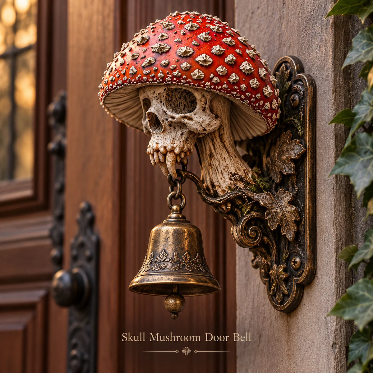💀🍄 Skullcap Guardian™ – Gothic Mushroom Skull Door Bell With Vintage Bronze Chime