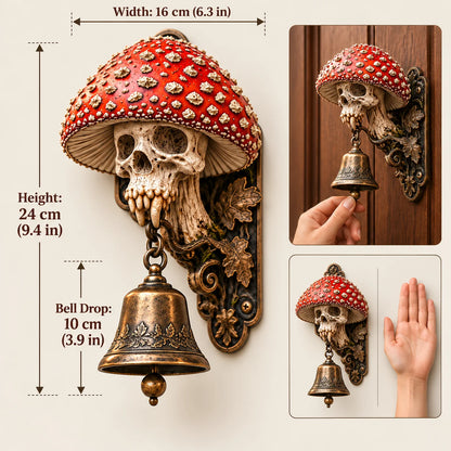 💀🍄 Skullcap Guardian™ – Gothic Mushroom Skull Door Bell With Vintage Bronze Chime