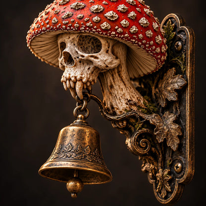 💀🍄 Skullcap Guardian™ – Gothic Mushroom Skull Door Bell With Vintage Bronze Chime