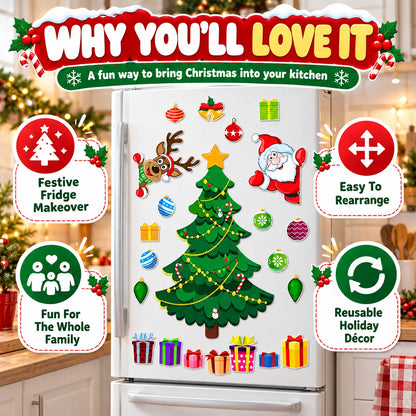 🎄 Magnetic Christmas Tree Decorations – Santa & Reindeer Fridge Magnet Set