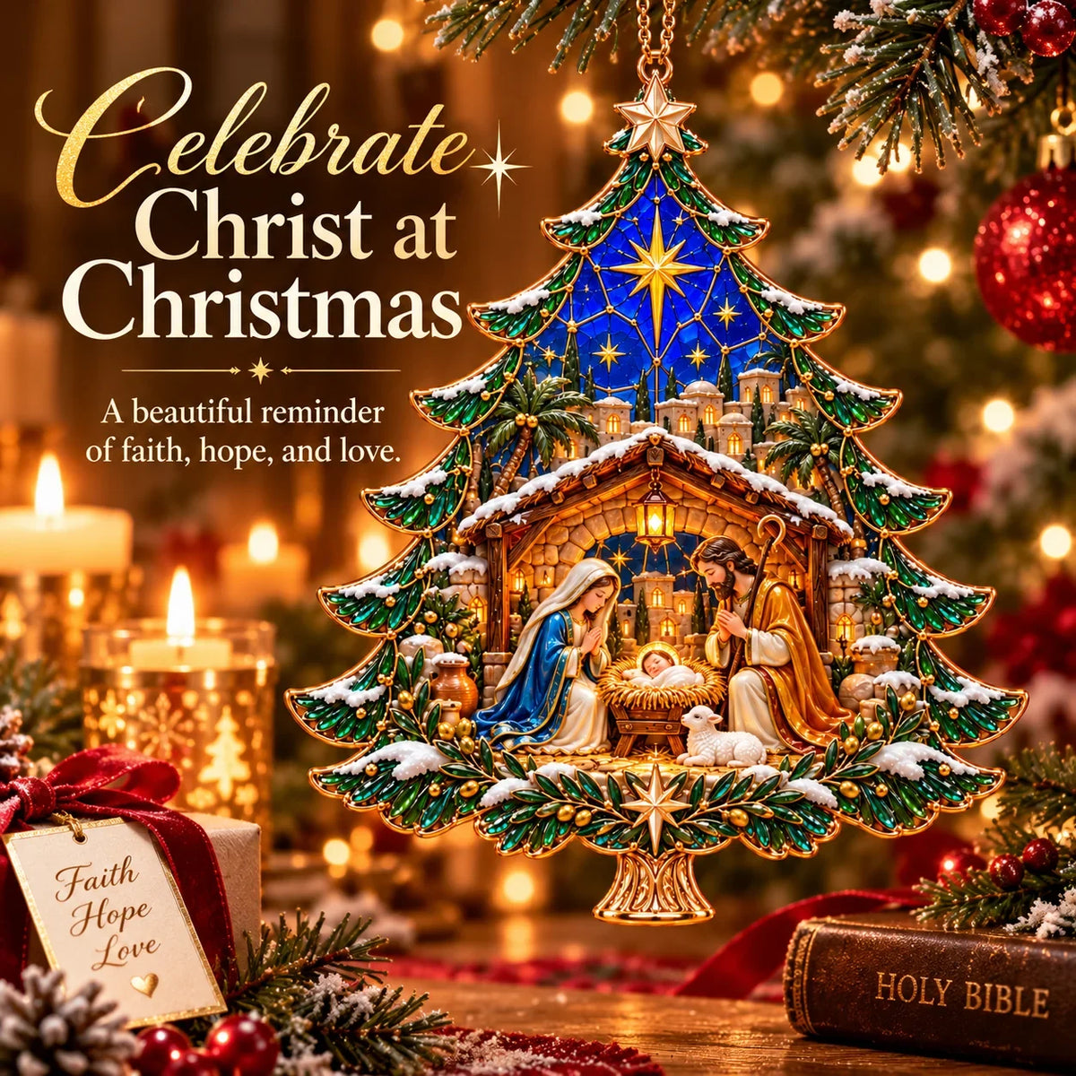 🎄✝️2026 Nativity Christmas Tree Ornament – ✨stained Glass Holy Family Keepsake, Meaningful Faith Gift & Holiday Décor