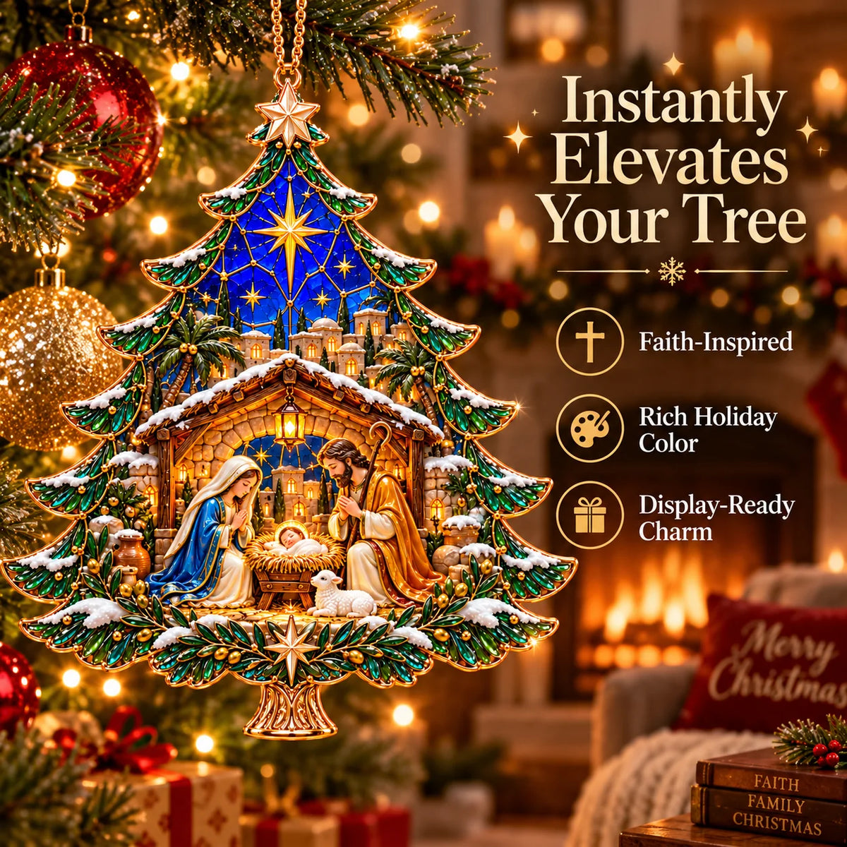 🎄✝️2026 Nativity Christmas Tree Ornament – ✨stained Glass Holy Family Keepsake, Meaningful Faith Gift & Holiday Décor