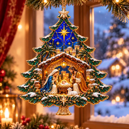 🎄✝️2026 Nativity Christmas Tree Ornament – ✨stained Glass Holy Family Keepsake, Meaningful Faith Gift & Holiday Décor