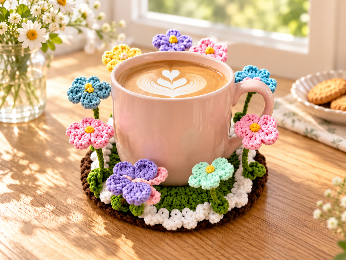 Crochet Flower Garden Coaster A Tiny Garden For Your Favourite Cup 🌸☕