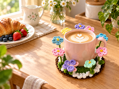 Crochet Flower Garden Coaster A Tiny Garden For Your Favourite Cup 🌸☕
