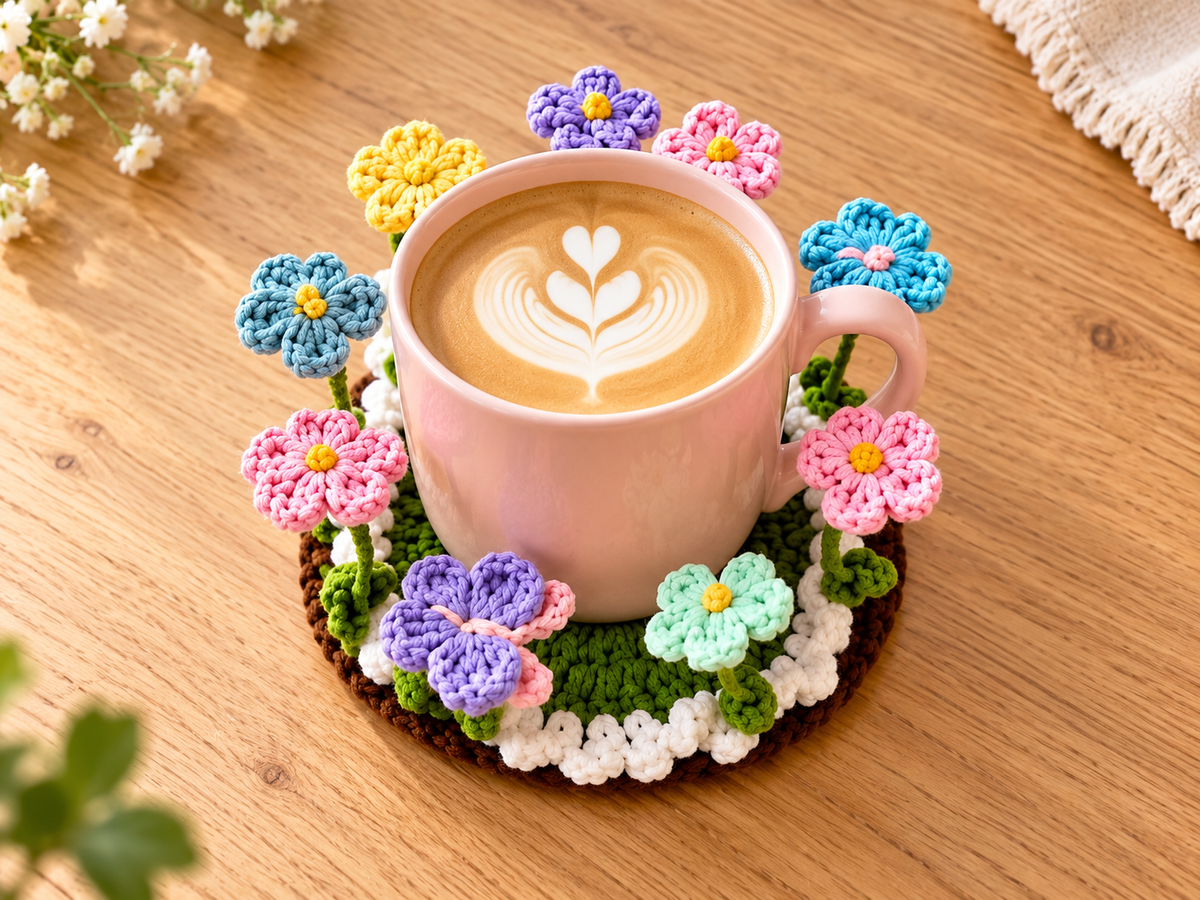 Crochet Flower Garden Coaster A Tiny Garden For Your Favourite Cup 🌸☕