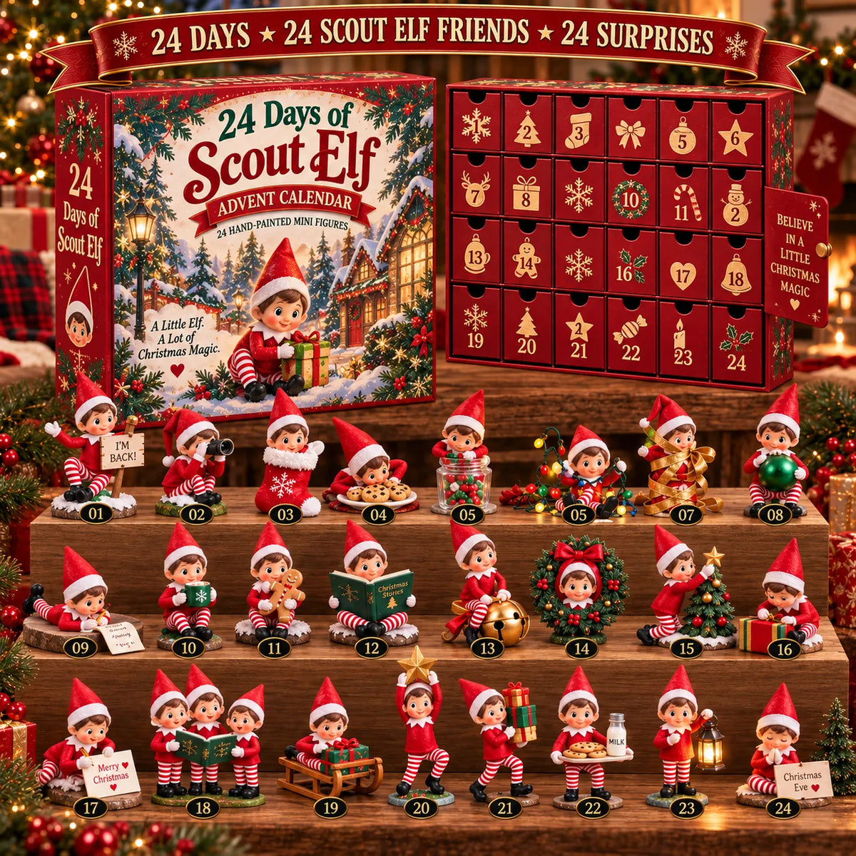 🔥 FINAL DAY -49% OFF ENDS TONIGHT!24 Days of Christmas Scout Elf Advent Calendar – 24 Mini Elf Surprises for Family Holiday Traditions