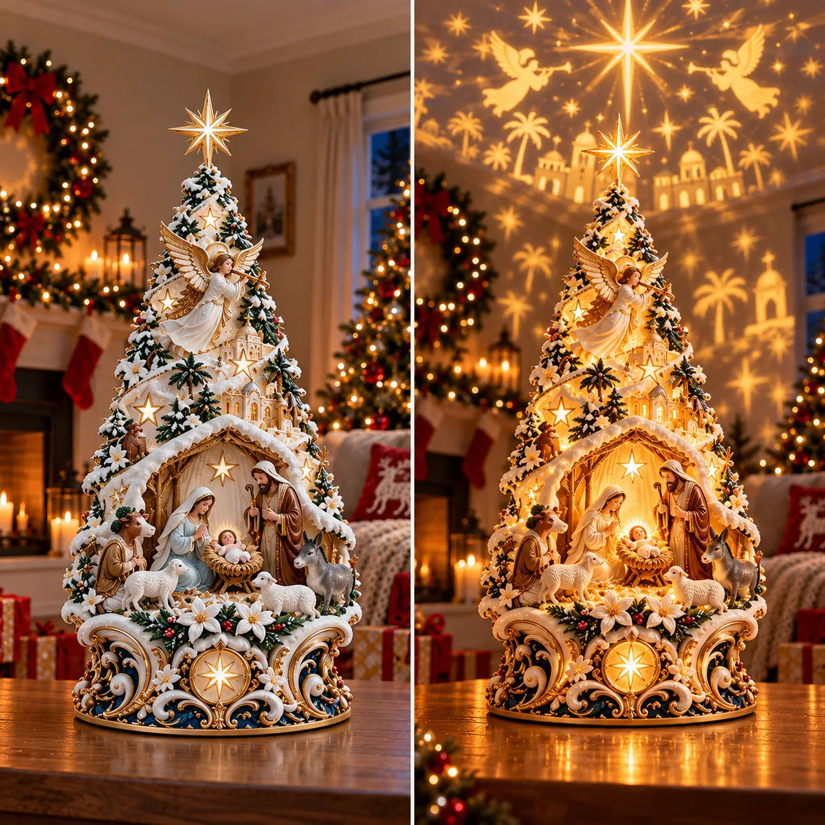 🔥 FINAL DAY - 49% OFF ENDS TONIGHT!Lighted Nativity Christmas Tree – Holy Family, Angels & Bethlehem Star Tabletop Decor