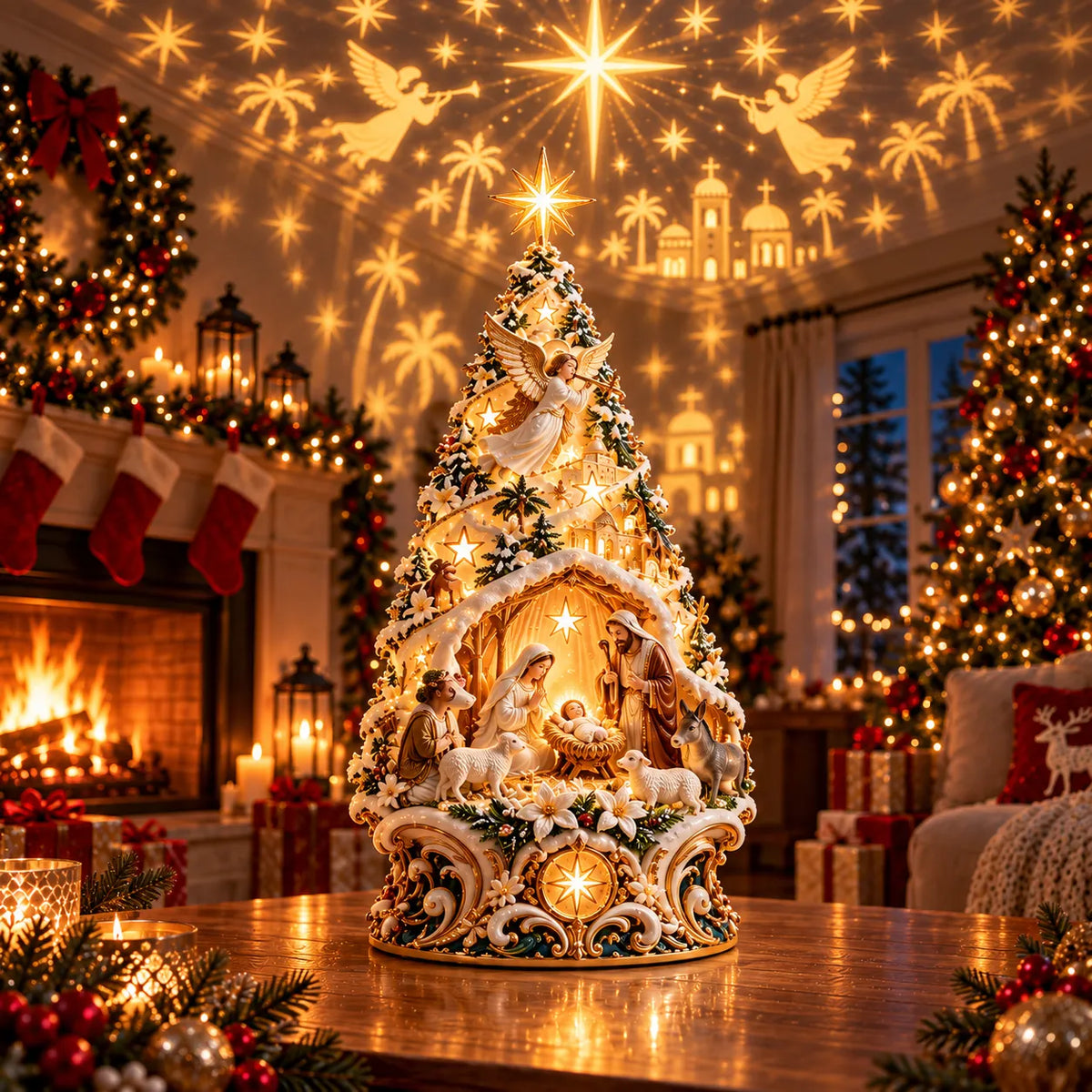 🔥 FINAL DAY - 49% OFF ENDS TONIGHT!Lighted Nativity Christmas Tree – Holy Family, Angels & Bethlehem Star Tabletop Decor
