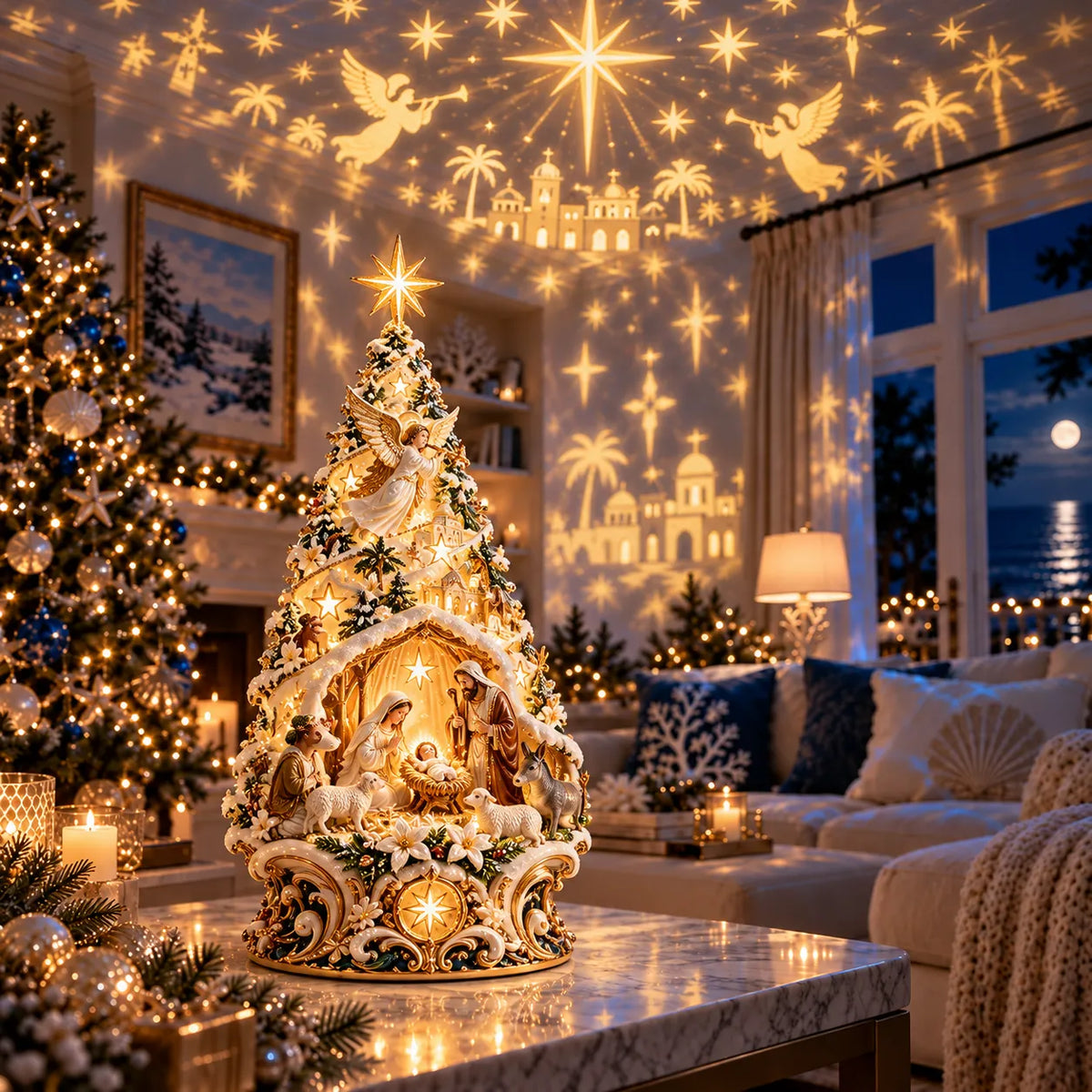 🔥 FINAL DAY - 49% OFF ENDS TONIGHT!Lighted Nativity Christmas Tree – Holy Family, Angels & Bethlehem Star Tabletop Decor
