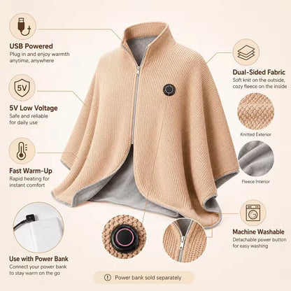 Wearable Heated Shawl 3 Heat Levels Portable Thermal Wrap