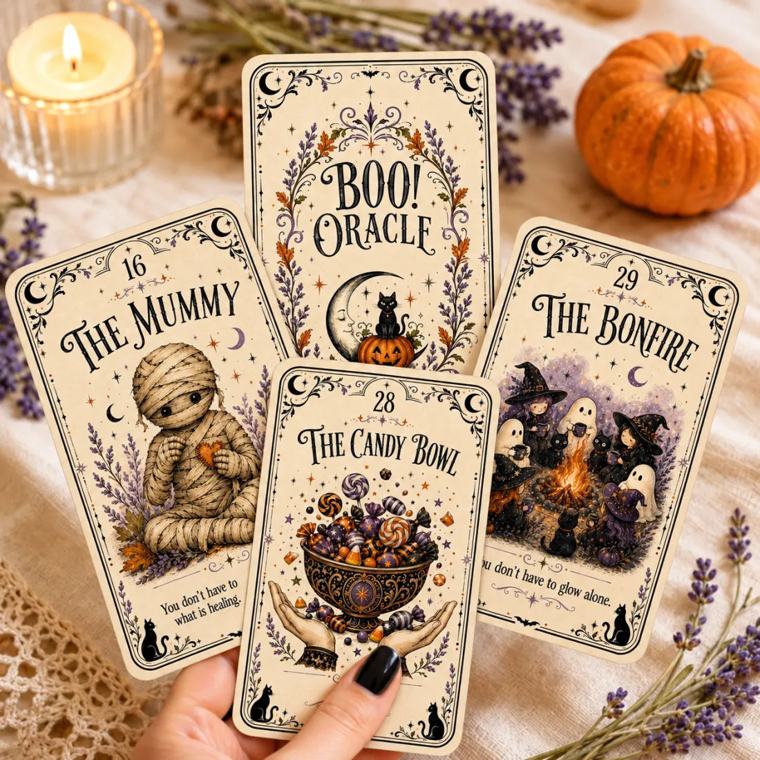 🎃 Sweet & Spooky Halloween Oracle Deck – 31 Illustrated Cards
