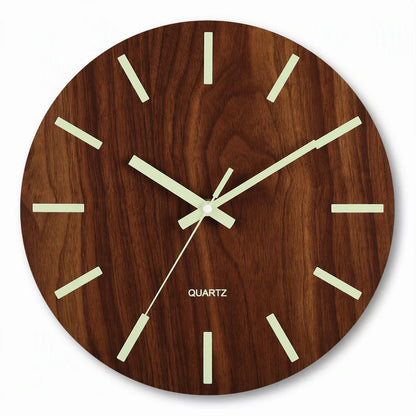 ⏳🔥limited-time 50% Off! ⏰12-inch Silent Wooden Wall Clock – Luminous Glow & Mdf Wood Grain✨
