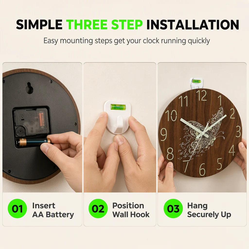 ⏳🔥limited-time 50% Off! ⏰12-inch Silent Wooden Wall Clock – Luminous Glow & Mdf Wood Grain✨