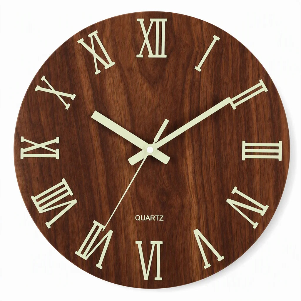 ⏳🔥limited-time 50% Off! ⏰12-inch Silent Wooden Wall Clock – Luminous Glow & Mdf Wood Grain✨