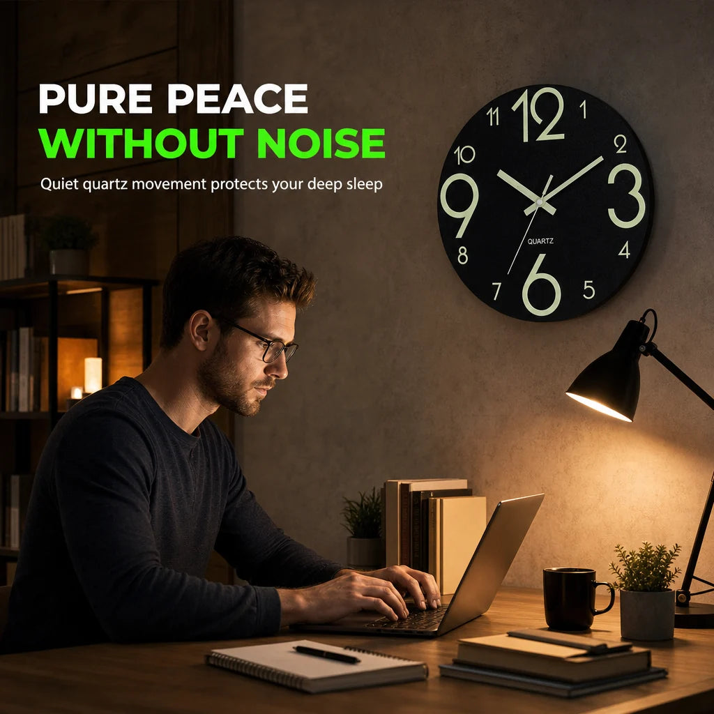⏳🔥limited-time 50% Off! ⏰12-inch Silent Wooden Wall Clock – Luminous Glow & Mdf Wood Grain✨