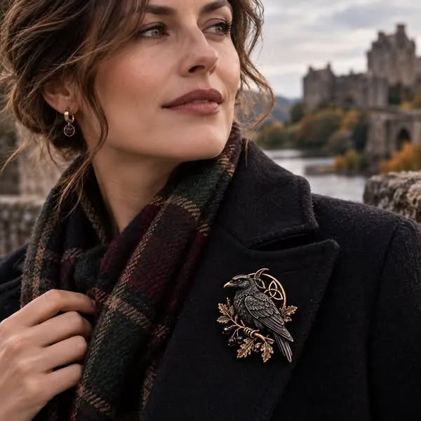 🐦‍⬛ Gothic Celtic Raven Brooch – Dark Academia Statement Pin