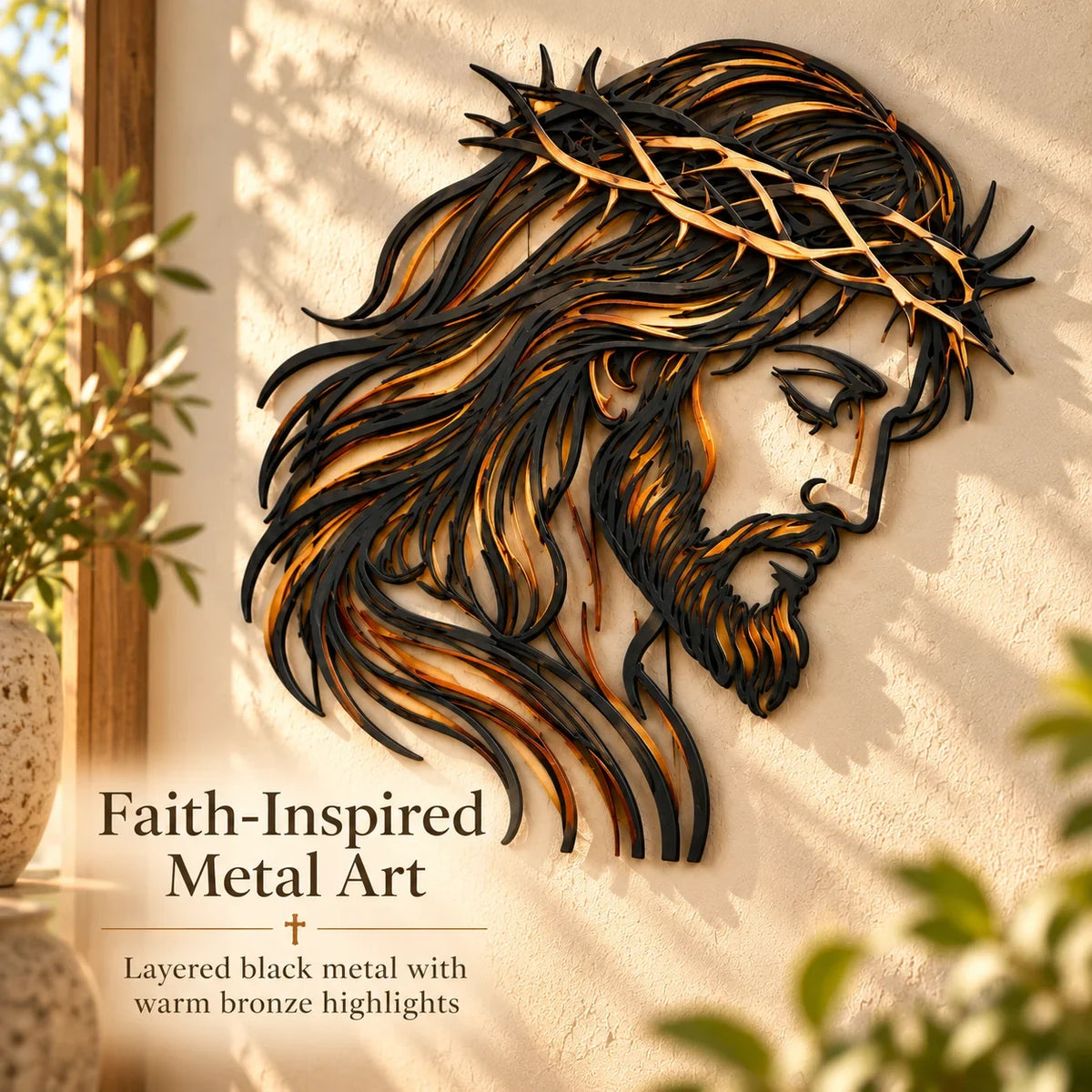 ✝️ Crown of Grace Jesus Metal Wall Art™ – Rustic Faith-Inspired Christian Wall Decor✨