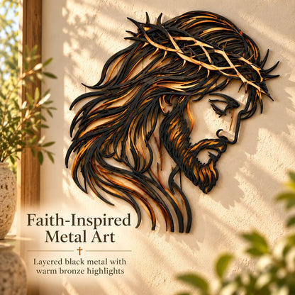 ✝️ Crown of Grace Jesus Metal Wall Art™ – Rustic Faith-Inspired Christian Wall Decor✨